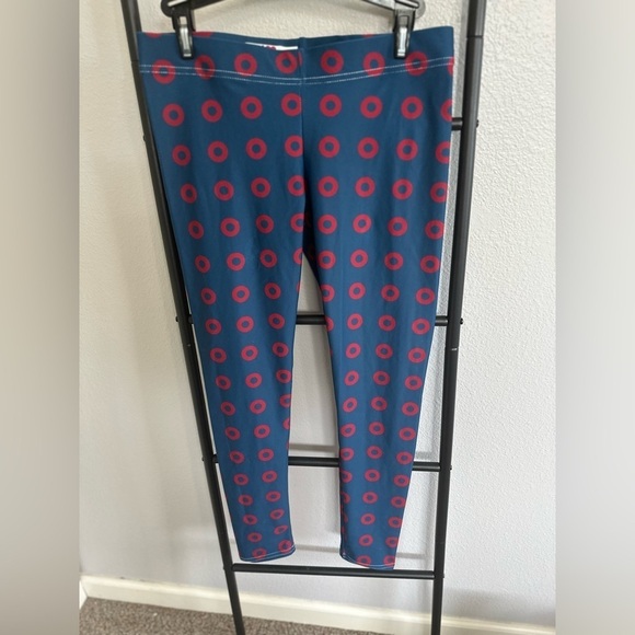 Phish Red Circle Donut Leggings, Fishman Donut Blue with Red Donuts. - Picture 9 of 13